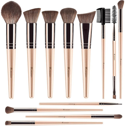 BEAKEY Vegan Makeup Brush Set: Soft Synthetic Brushes for Foundation & Eyeshadow, High-Density, Precise, Easy to Clean, Durable Handles
