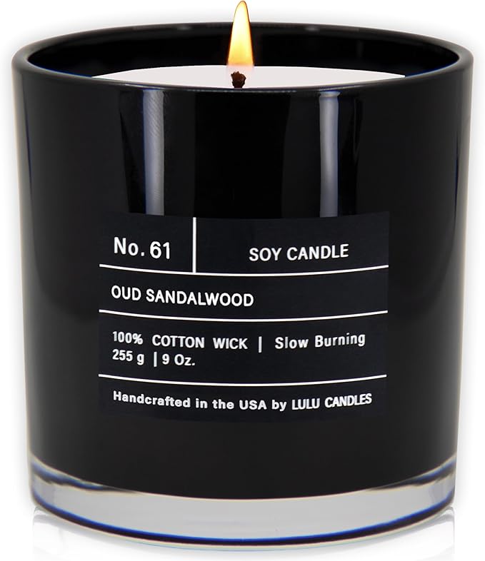 Lulu Candles | Oud Sandalwood | Smells Smokey & Woody | Luxury Scented Soy Jar Candle | Hand Poured in The USA | Highly Scented Long Lasting (9 Oz.)
