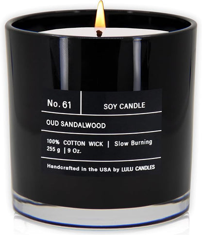 Lulu Candles | Oud Sandalwood | Smells Smokey & Woody | Luxury Scented Soy Jar Candle | Hand Poured in The USA | Highly Scented Long Lasting (9 Oz.)