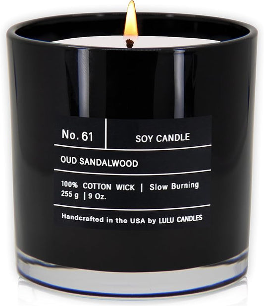 Lulu Candles | Oud Sandalwood | Smells Smokey & Woody | Luxury Scented Soy Jar Candle | Hand Poured in The USA | Highly Scented Long Lasting (9 Oz.)