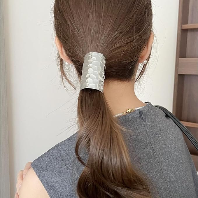2 Pcs Honeycomb Shape Ponytail Holder Hair Clips 2.36Inch Metal High Ponytail Cuff Hair Barrettes, Decorative Strong Hold French Fine Hair Jaw Clips Accessories for Women Girl (Gold, Silver)