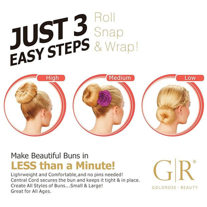 Beauty Hair Styling Accessory - 2 Pieces Doughnut Hair Bun Maker and Curler in Small & Large (Black)