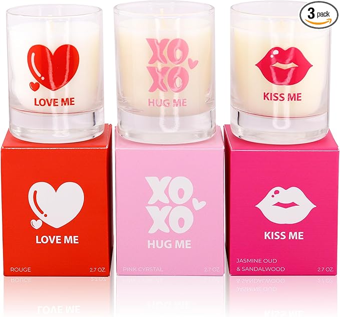 Lulu Candles | Valentines Day Candle | Romantic Gifts for Her, Women, Wife | Jasmine, Oud & Sandalwood, Pink Crystal, Rouge | Luxury Scented Soy Jar Candles | Crafted in USA | Highly Scented -Gift Set