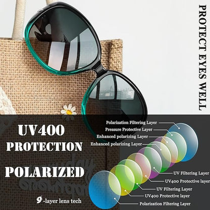 Joopin Big Womens Sunglasses Polarized Trendy Sun Glasses Large Rectangle UV Protection Rhinestone Sunnies