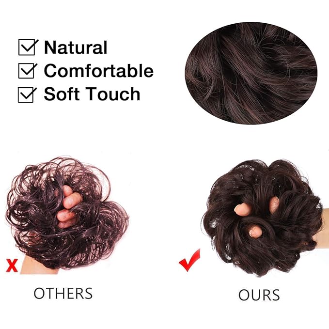 MORICA 1PCS Messy Hair Bun Hair Scrunchies Extension Curly Wavy Synthetic Chignon Hairpieces for Women (33# Dark Auburn)