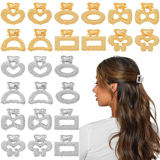 24Pcs Metal Mini Hair Clips Cute Claw Clips Square Bow Bangs Pins Small Rectangle Strong Hold Clips Non-Slip Fashion Claw Crab Hairpins Hair Styling Accessories for Women and Girls