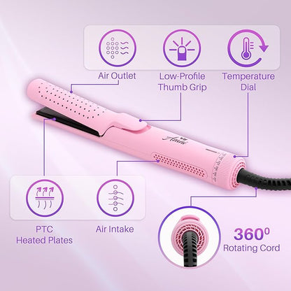 Asani 360° Airflow Styler - 2-in-1 Professional Curling Wand & Hair Straightener - Flat Iron Curler with Cooling Fan, Air Vents - Crimper Styling Tool for Volume & All-Day Curls - for All Hair (Pink)