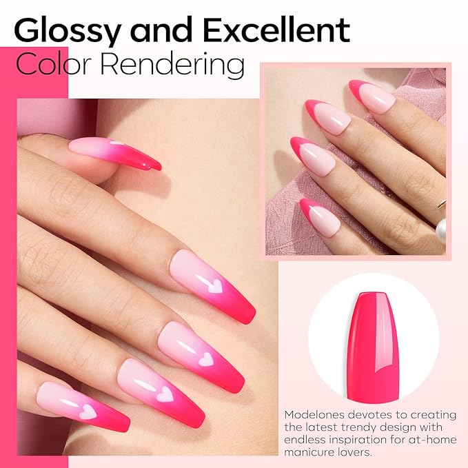 modelones Gel Nail Polish Set 2 PCS 15 ML Pink Gel Polish Hot Pink Tones Light Pink Shades Gel Nail Polish Soak Off UV Spring Nail Art DIY Manicure At Home For Women Girls