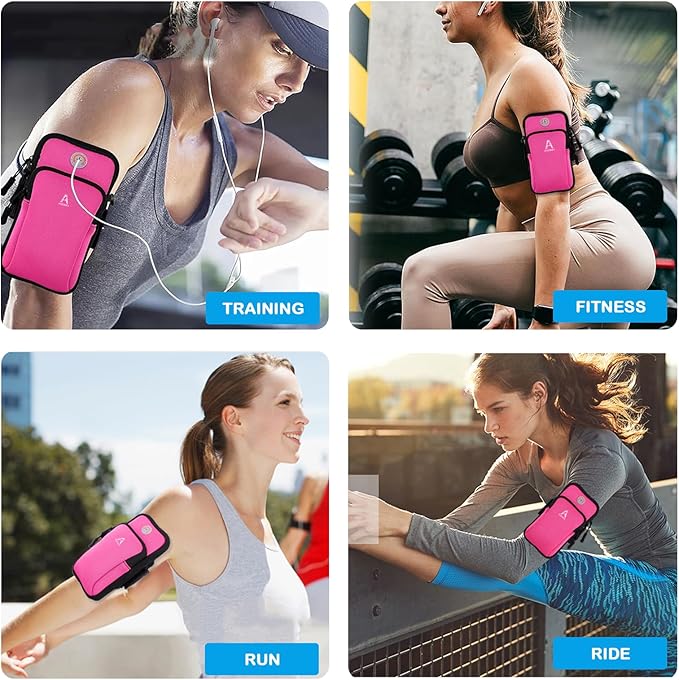 Sports Armband, Running Gym Universal Smartphone Arm Bag with Earphone Hole Multifunctional Pockets foriPhone 15, 14, 13, 12, 11 Pro Max, Xs, Xr, X, 8 Plus, SE, Galaxy S22 Ultra and More