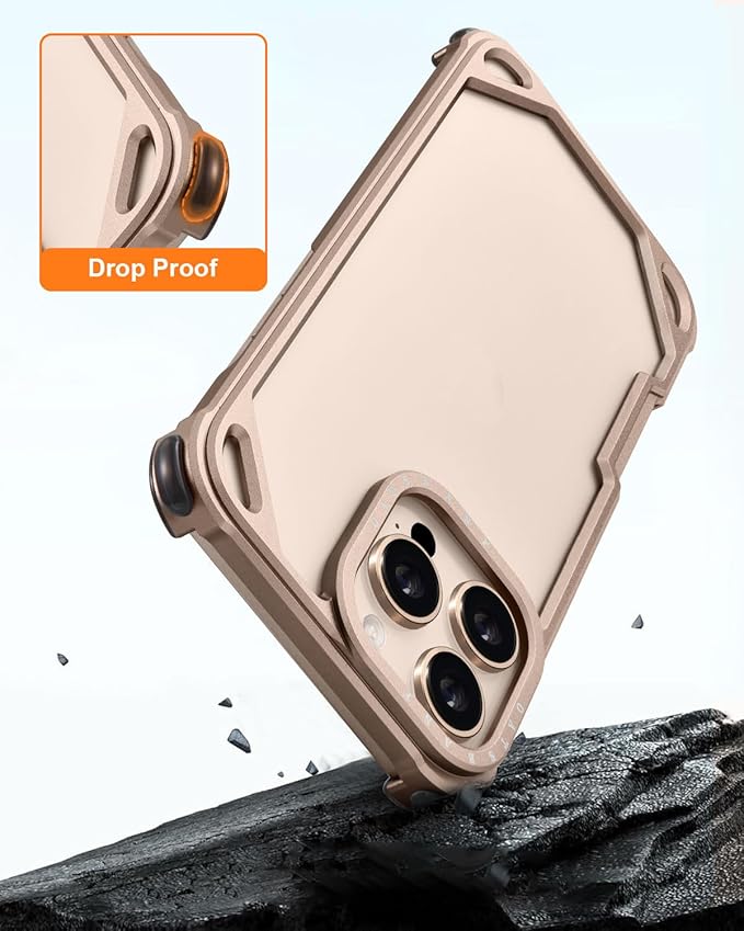 OATSBASF for iPhone 16 Pro 6.3" Bumper Case Metal, Aluminum Frame Slim Fit No Back Design, Compatible with MagSafe, 4 Corner Shockproof Protection, Minimalist Frameless Phone Case, Desert Titanium