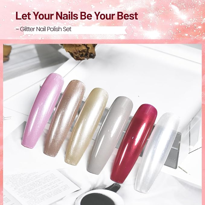10ml Glitter Nail Polish Set 6 Colors Glitter Red Glitter Pink Glitter White Nail Polish Set for Nail Art