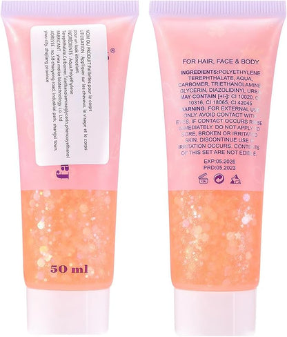 DAGEDA Body Glitter Gel, Face Glitters Body Gel Sequins Shimmer Liquid Eyeshadow, Chunky Glitter for Face Hair Nails, Holographic Cosmetic Laser Powder Festival Glitter Makeup 1.7oz (Coral)