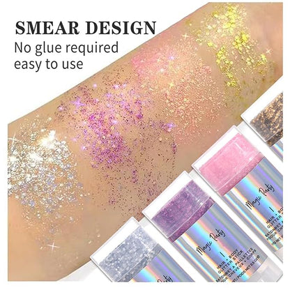 Holographic Flash Stick, Holographic Glitter Cosmetics-Body, Face, Eyes, Hair, Nail Makeup, Colorful Stage Makeup，Party Carnival Shining Glitter， Festival Loose Glitter Set (04# Green)