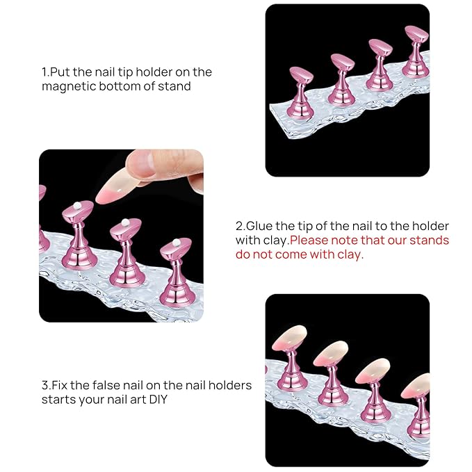 4 Set Nail Holder Stand - Display Fake Wave Shape Acrylic Nails, Magnetic Holder & Practice Station