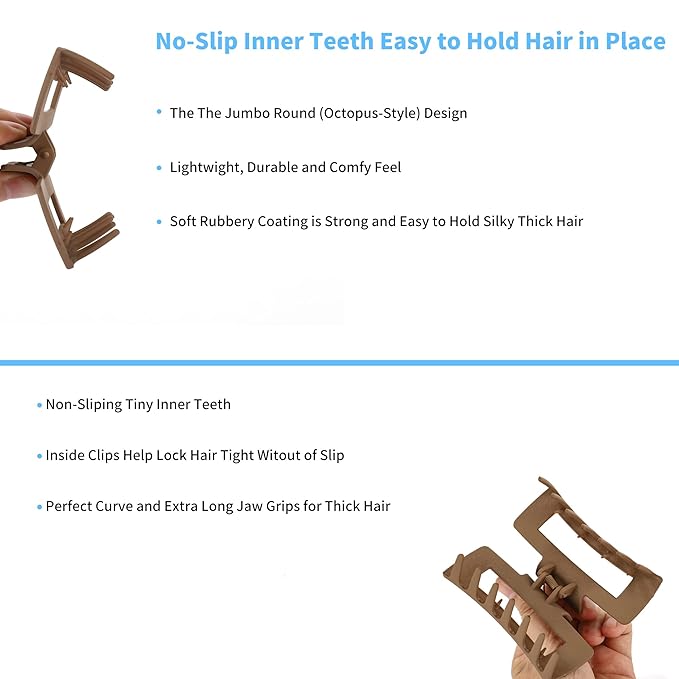 79Style Hair Clips for Women, 6pcs Claws Clips for Thick Hair, Banana Clips for Hair 3.5 Inch, Big Hair Clip, Medium Large Plastic Hair Clip for Girls, Multiple Colors - Brown