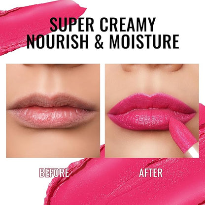 Oulac Hot Pink Lipstick for Women - Moisture-Rich Lip Balm with Shiny Surface, Creamy Lip Color Lightweight Texture, Vegan Beauty Medium Coverage Lip Makeup, PG01 Pink Promise