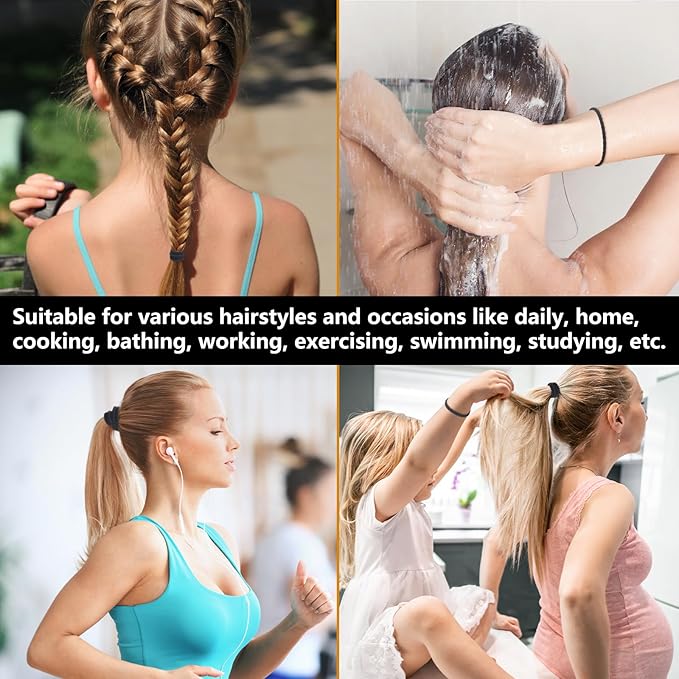 No Damage Soft Polyester Hair Ties, No Tug Scrunchies Hair Bands with Strong Elasticity - Black, 50 Pieces
