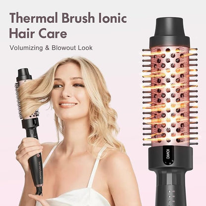 1.5 Inch Thermal Brush Blowout with 5 Temp Settings, Universal Voltage Hair Curling Iron, Ceramic Ionic Thermal Round Curling Brush Suitable for Medium and Long Hair, Rose Gold