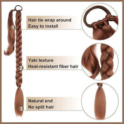 2 Pack Long DIY Braided Ponytail Extension with Hair Tie Straight Wrap Around Hair Extensions Ponytail(30#)