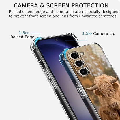 for Samsung Galaxy S23 Case with Cow Design,Cute Highland Cattle Family Pattern,Clear Slim Soft TPU Bumper Case,6.1”(Cow,S23)