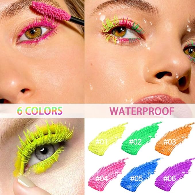 2 Colored Mascara for Eyelashes Set,Red Purple Halloween Fluorescent Colorful Waterproof Long lasting Charming Voluminous Mascara for Women Cruelty Free Vegan Eye Makeup (04# Red &06# Purple)