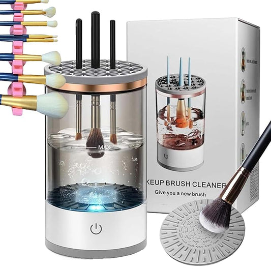 Makeup Brush Cleaner Machine, Portable Electric Makeup Brush Cleaner, Efficient Deep Cleaning Makeup Brushes, Automatic Spinning Make Up Brush Cleaner Fit for All Size Cosmetic Brush (White)