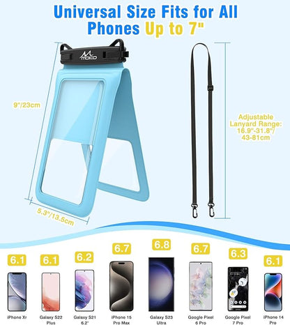 MoKo Double Case Waterproof Phone Pouch, 2Pack Waterproof Phone Case Dry Bag with Adjustable Lanyard Compatible with iPhone 15 14 Pro Max Galaxy S23 Ultra/Note 20 Ultra Up to 7 Inches, Blue+Green