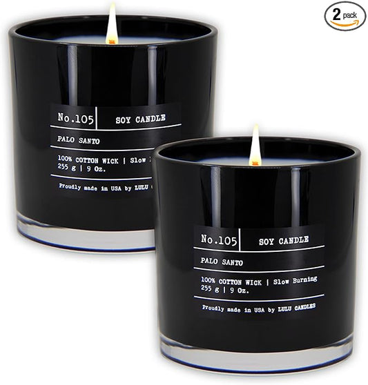 Lulu Candles | Palo Santo | Luxury Scented Soy Jar Candle | Hand Poured in The USA | Highly Scented & Long Lasting (9 Oz. 2 Pack)