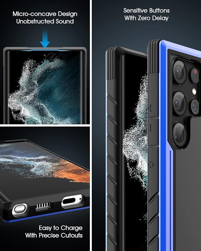 for Samsung Galaxy S22 Ultra Case-Aluminum Frame-10 FT Drop Tested,S22 Ultra Case with 1 Pack Camera Lens Protector+1 Pack Soft Screen Protector,Shockproof-Slim for S22 Ultra Case 6.8" (Blue)