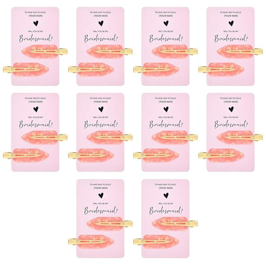 20PCS Bridesmaid Hair Clips - No Bend, Creaseless Pink Hair Accessories for Bride, Women & Girls (20Pcs/10Cards)