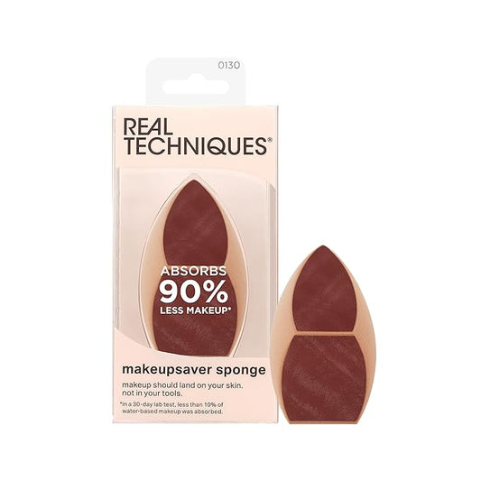 Real Techniques Makeupsaver Sponge, Makeup Blender Sponge For Liquid & Cream Formulations, Natural Finish & Reduces Makeup Waste, Targeted Application, Cruelty & Latex-Free, 1 Count