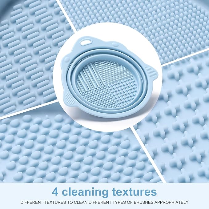 Foldable Silicone Makeup Brush Cleaner Bowl - Etercycle Portable Cleaning Tool for Brushes, Powder Puffs, and Sponges (Blue)