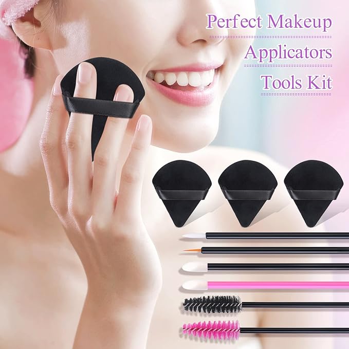 248 Pcs Disposable Makeup Applicators with Triangle Puffs, Mascara wands, Lip/Eyeliner Brushes Disposable Makeup Applicator Kit for Makeup Artist Supplies