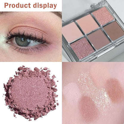 6 Colors Glitter Matte Eyeshadow Palette,Natural Nude Brown Rose Gold Coffee Sparkly Eye Shadow Makeup,Warm Pastel Eyeshadows Palette Long Lasting Waterproof Naturing-Looking Women Girls Eye Shadow 01