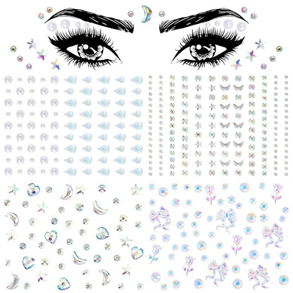 OIIKI 4 Sheets Star Heart Face Gems Stickers, Acrylic Crystal Eye Body Jewelry Sticker, Halloween Moon Pearls Butterfly Face Makeup Stickers, Rhinestone Tattoos for Women, Girls for Parties, Festivals