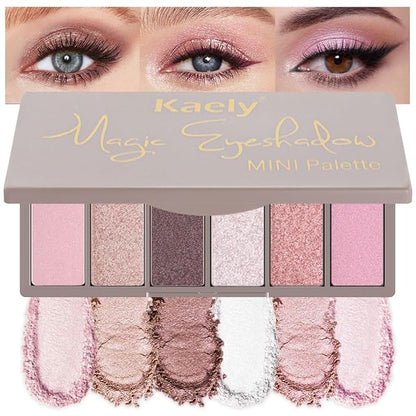 6 Color Eyeshadow Makeup Palette, 6 Pink Champagne Gold Deep Red White Rose Gold Rose Red Eyeshadows Palette,Everyday Matte Shimmer Finish Eye Makeup Looks,Travel Friendly Size, Built-in Mirror 08#