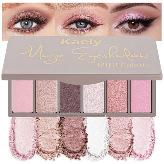 6 Color Eyeshadow Makeup Palette, 6 Pink Champagne Gold Deep Red White Rose Gold Rose Red Eyeshadows Palette,Everyday Matte Shimmer Finish Eye Makeup Looks,Travel Friendly Size, Built-in Mirror 08#