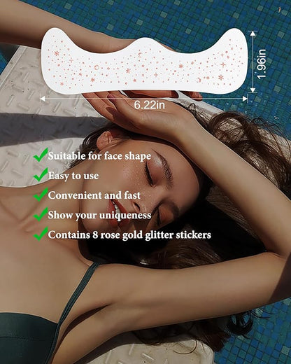Glitter Freckles -Body Glitter Rave Festival Accessories - Rose Gold Face Glitter Waterproof Face Tattoos Speckles Makeup Patches for Women, Grils, Cosplay & Country Concerts - 8 Counts