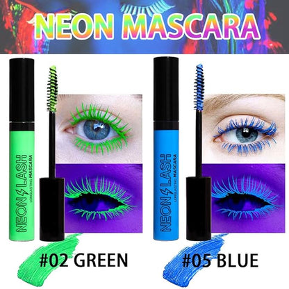 2 Colored Mascara for Eyelashes Set,Blue Green Halloween Fluorescent Colorful Waterproof Long lasting Charming Voluminous Mascara for Women Cruelty Free Vegan Eye Makeup (02# Green &05# Blue)