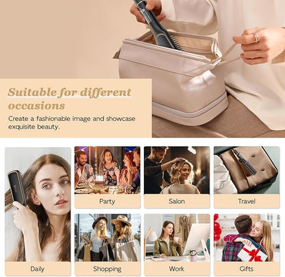 Nicebay Straightener Brush, Rotatable Temperature Adjustment Hair Straightening Brush, Auto-Off & Led Display Hair Straightener Comb for Women