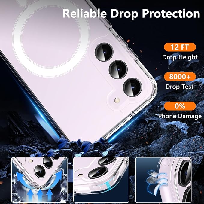 OWKEY for Galaxy S23 Case 6.1'', Magnetic Samsung Galaxy S23 Case for Magsafe with Screen Protector, [Military Grade Protection] Shockproof Phone Cover S23 Case Protective Case for Samsung S23, Clear