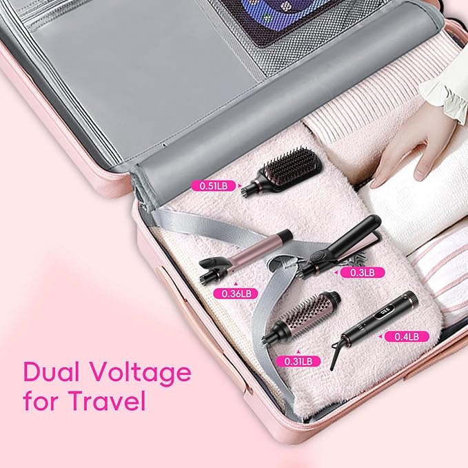 Nicebay Hair Straightening Brush Set with Thermal Brush Flat Iron, 1 Inch Ceramic Curling Iron, 5 Adjustable Temps Professional Fast Heat with Glove, Dual Voltage for Travel, Women Gifts