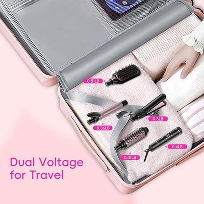 Nicebay Hair Straightening Brush Set with Thermal Brush Flat Iron, 1 Inch Ceramic Curling Iron, 5 Adjustable Temps Professional Fast Heat with Glove, Dual Voltage for Travel, Women Gifts