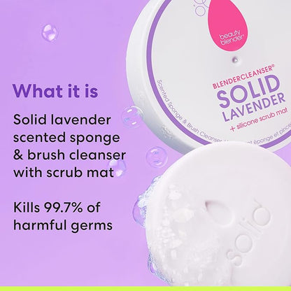 Beautyblender® | Blendercleanser® Solid Lavender Makeup Sponge & Brush Cleanser + Silicone Scrub Mat, Cleansing Tool & Scented Makeup Sponge Cleaner, Vegan, Cruelty Free, Made in the USA, 1 oz