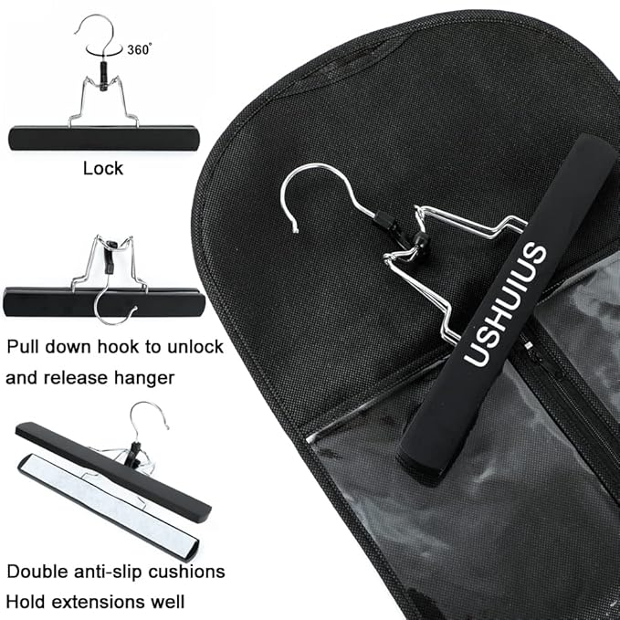 2Pcs Hair Extension Holder, Extra Long Wig Storage Bag with Hanger, Hair Extensions Wig Storage for Multiple Wigs, Hairpieces, Portable Travel-Ready Hair Extensions Bag (31.5 Inch, 2Pcs Black)