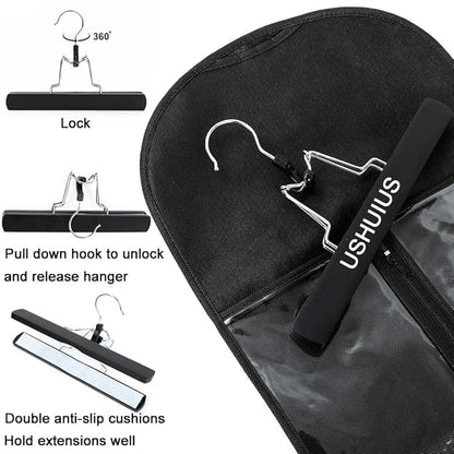2Pcs Hair Extension Holder, Extra Long Wig Storage Bag with Hanger, Hair Extensions Wig Storage for Multiple Wigs, Hairpieces, Portable Travel-Ready Hair Extensions Bag (31.5 Inch, 2Pcs Black)