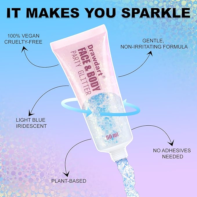 Galaxy Blue Face Body Glitter Gel,Color Changing Glitter for Face Hair Nails,Sparkling Glitter Gel for Women,Face Hair Sequins Party Festival Rave Makeup,50ml
