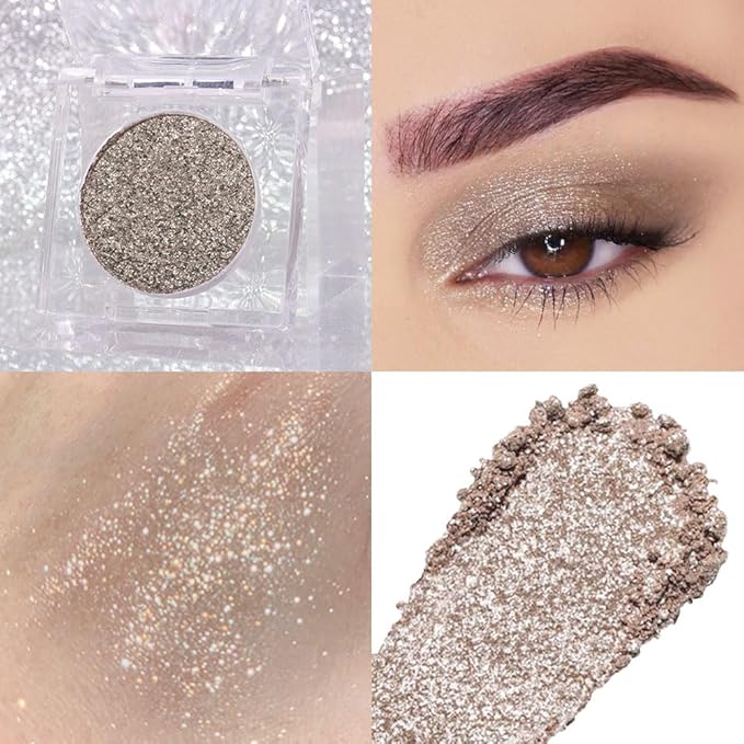 Monochrome Pressed Eyeshadow, Waterproof Neutral Powde Mini Shimmer Gray Brown Eyeshadow, sombras para ojos, Talc, Paraben & Cruelty Free (H04#Shimmer Gray Brown)