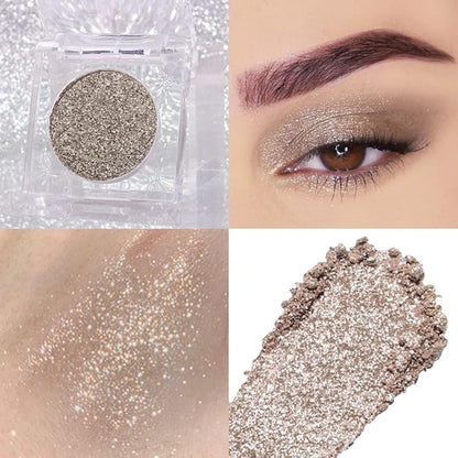 Monochrome Pressed Eyeshadow, Waterproof Neutral Powde Mini Shimmer Gray Brown Eyeshadow, sombras para ojos, Talc, Paraben & Cruelty Free (H04#Shimmer Gray Brown)