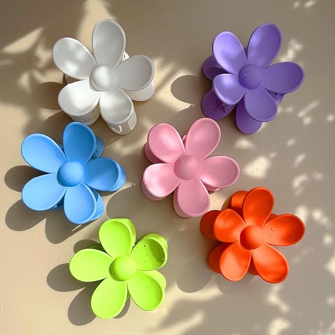 Flower Hair Clips 6 PCS Flower Claw Clips Daisy Clips for Women Matte Large Claw Clips Strong Hold Jaw Clamps Hair Accessories for Thick Hair 6 Colors